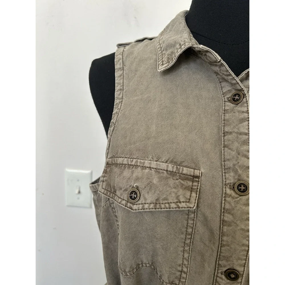 Sundance Utility Shirt Dress Linen Blend Midi Belted Boho Safari Gorpcore Tan L - Picture 6 of 8